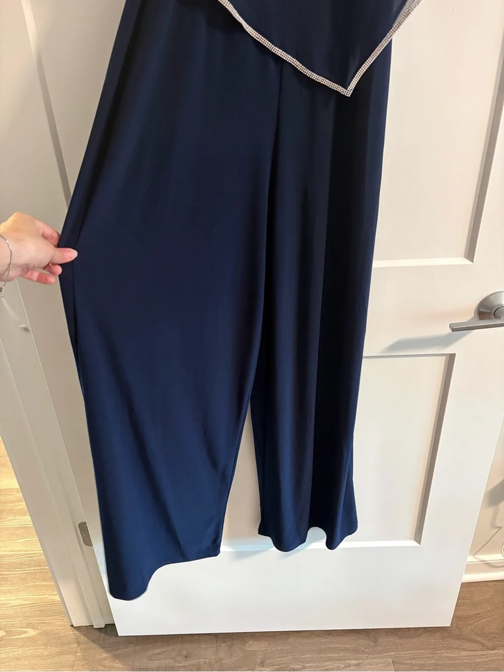 MSK Navy Romper with Sheer Capelet and Silver Trim - Picture 3 of 5